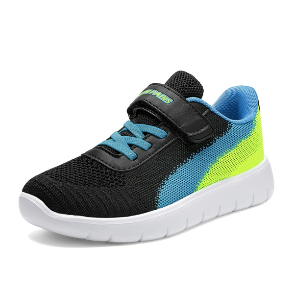 [EZ-Ons MagicZips] Boys Girls Tennis Running Shoes - BLACK BLUE NEON GREEN -  0